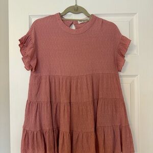 Impressions Dusty Rose Tiered Babydoll Top - Ruffle Sleeves - Size L